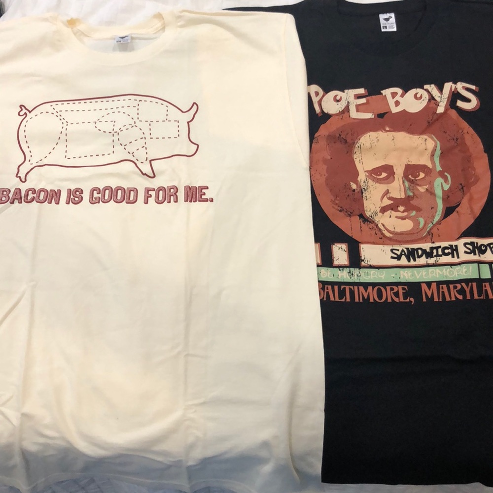 NWOT Tee Fury Bacon and Poe Boys shirt